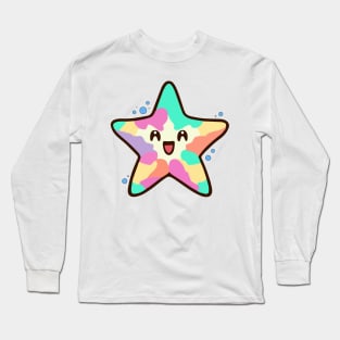 Happy smiling baby starfish with bubbles. Kawaii cartoon Long Sleeve T-Shirt